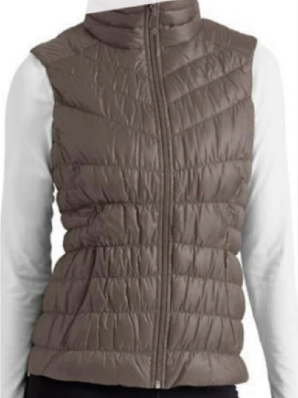Athleta Downalicious Deluxe Goose Down Puffer Vest Foxtail Taupe Medium